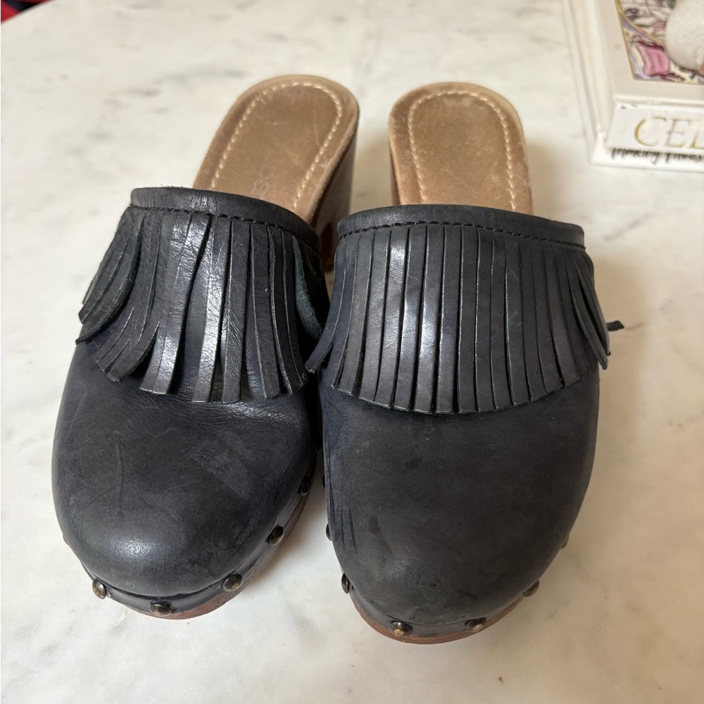 Fringe Studded Leather Mules - Blue - Picture 5 of 10